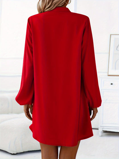 Damen Elegantes Freizeitkleid mit Knopfleiste und V-Ausschnitt – Lässig Modern für Alltag & Büro