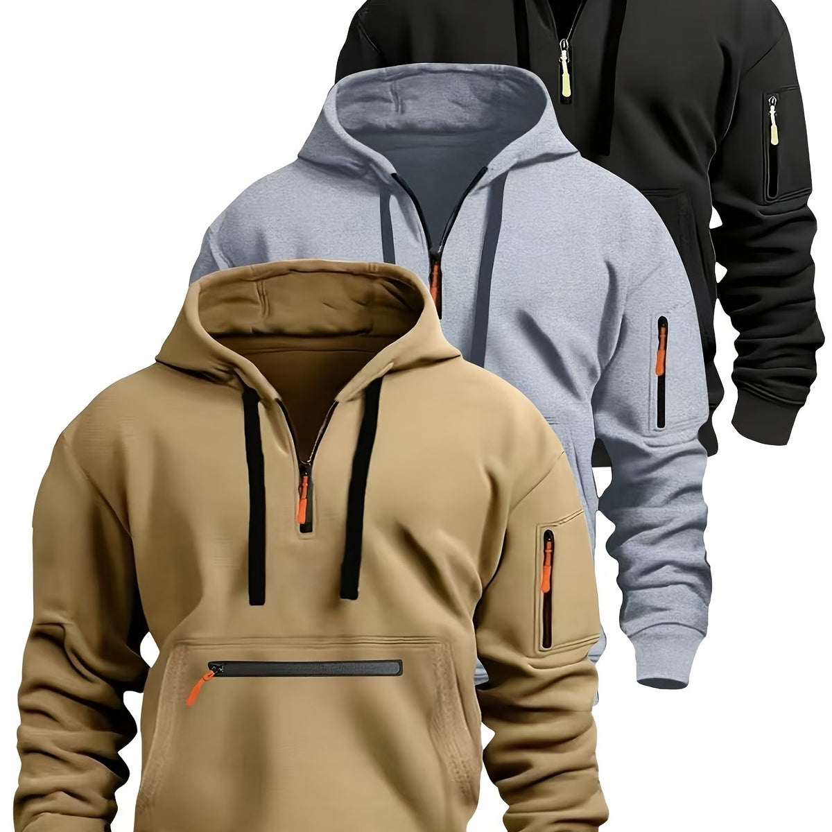 Herren Hoodie mit Reißverschluss und Taschen Kapuzenpullover