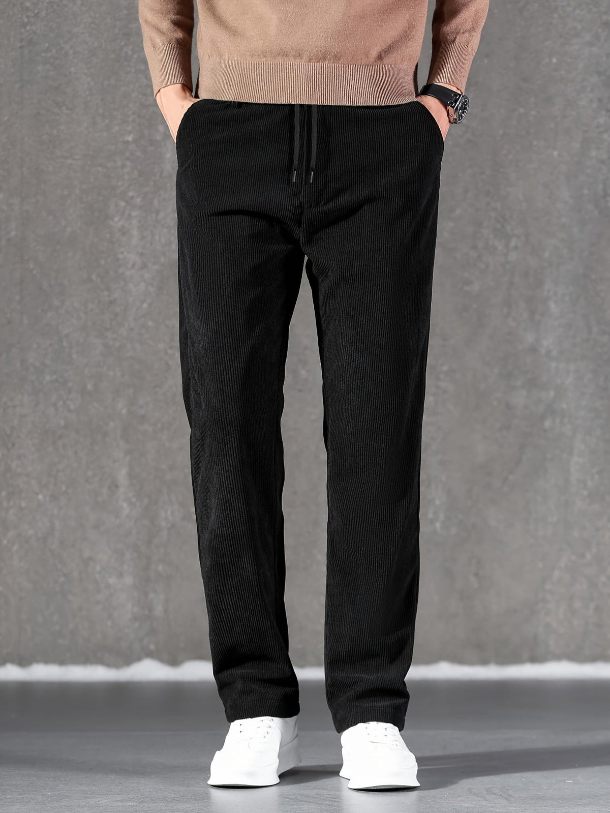Cordhose Herren Winter warm gefüttert Jogginghose Schwarz
