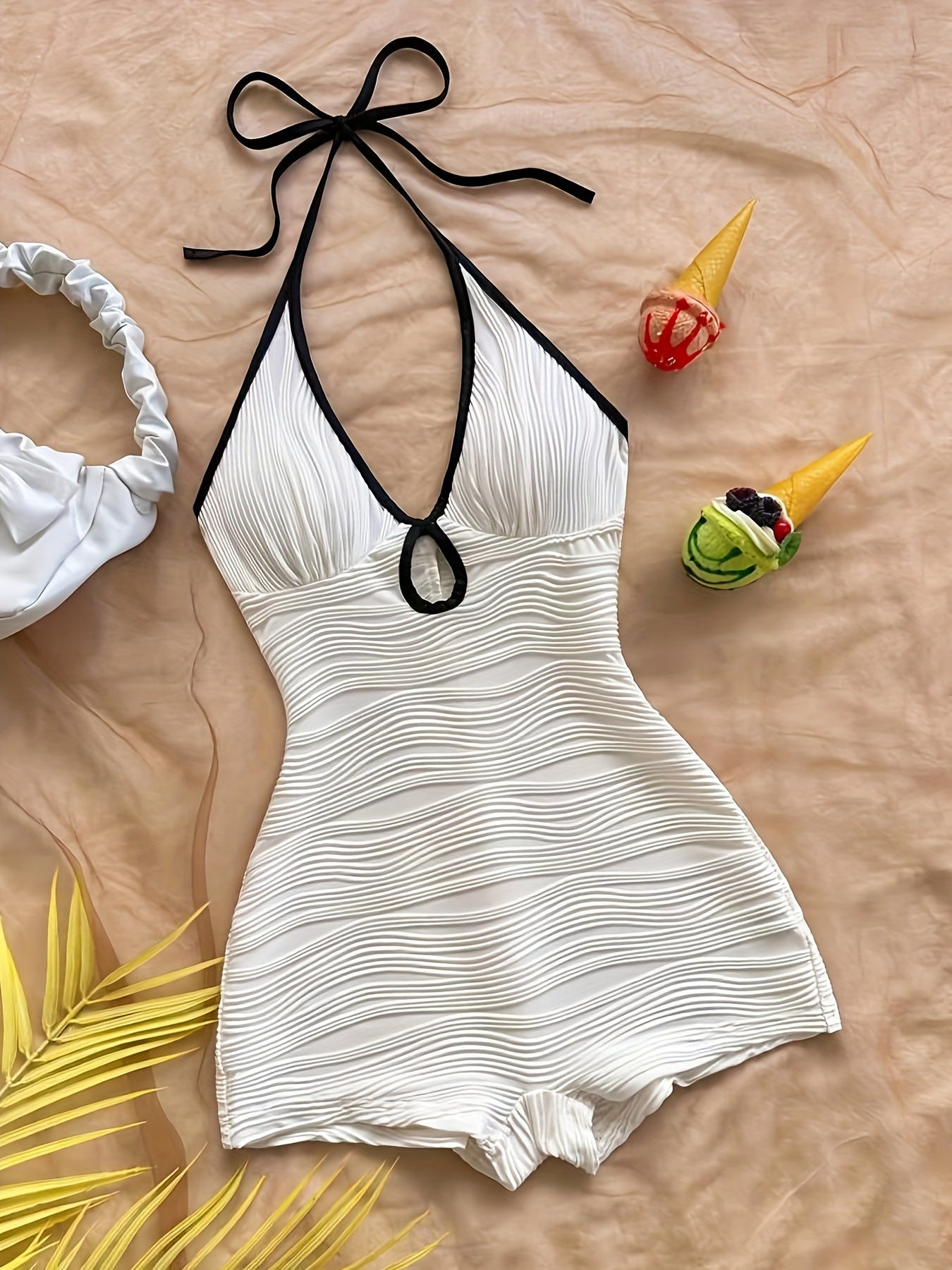 Damen Badeanzug mit Wellenstruktur und Boyshort-Schnitt – Eleganter Einteiler für Strand und Pool