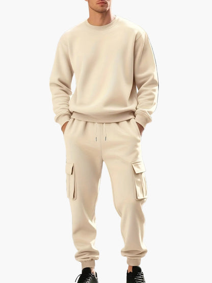Herren Sweatshirt und Cargo Jogger Set – Bequemes Freizeit-Outfit mit Taschen, Perfekt für Sport und Alltag