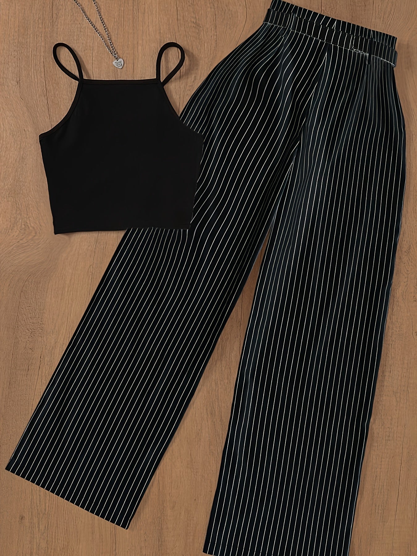 Damen Elegantes Zweiteiler-Set mit Trägertop und Weitbein-Hose – Business & Freizeit Outfit