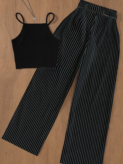 Damen Elegantes Zweiteiler-Set mit Trägertop und Weitbein-Hose – Business & Freizeit Outfit