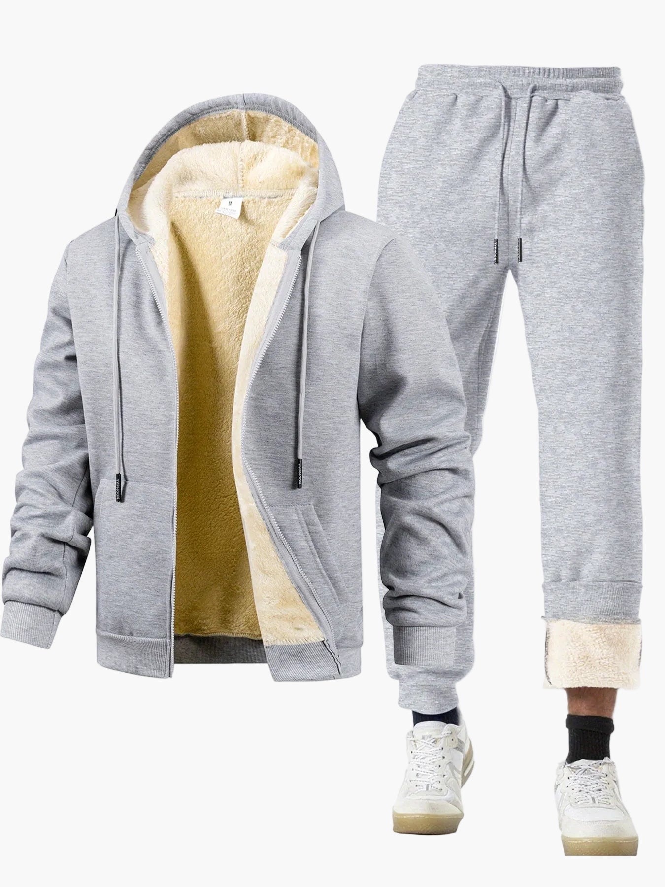 Herren Fleece Gefüttertes Hoodie Jogginganzug Set – Lässiger Style für Herbst & Winter