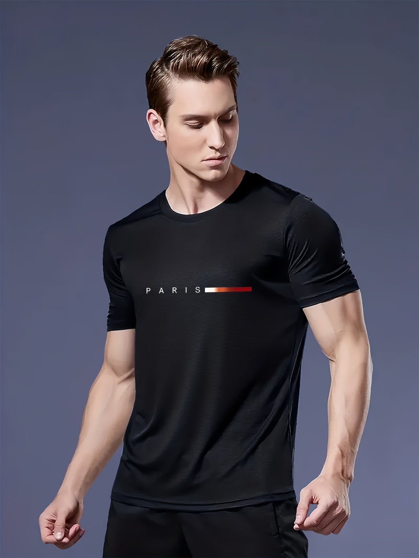 Herren T-Shirt 3er Set – Modernes Paris Print Design, Rundhals, Alltag & Freizeit