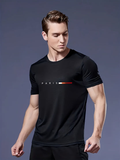 Herren T-Shirt 3er Set – Modernes Paris Print Design, Rundhals, Alltag & Freizeit