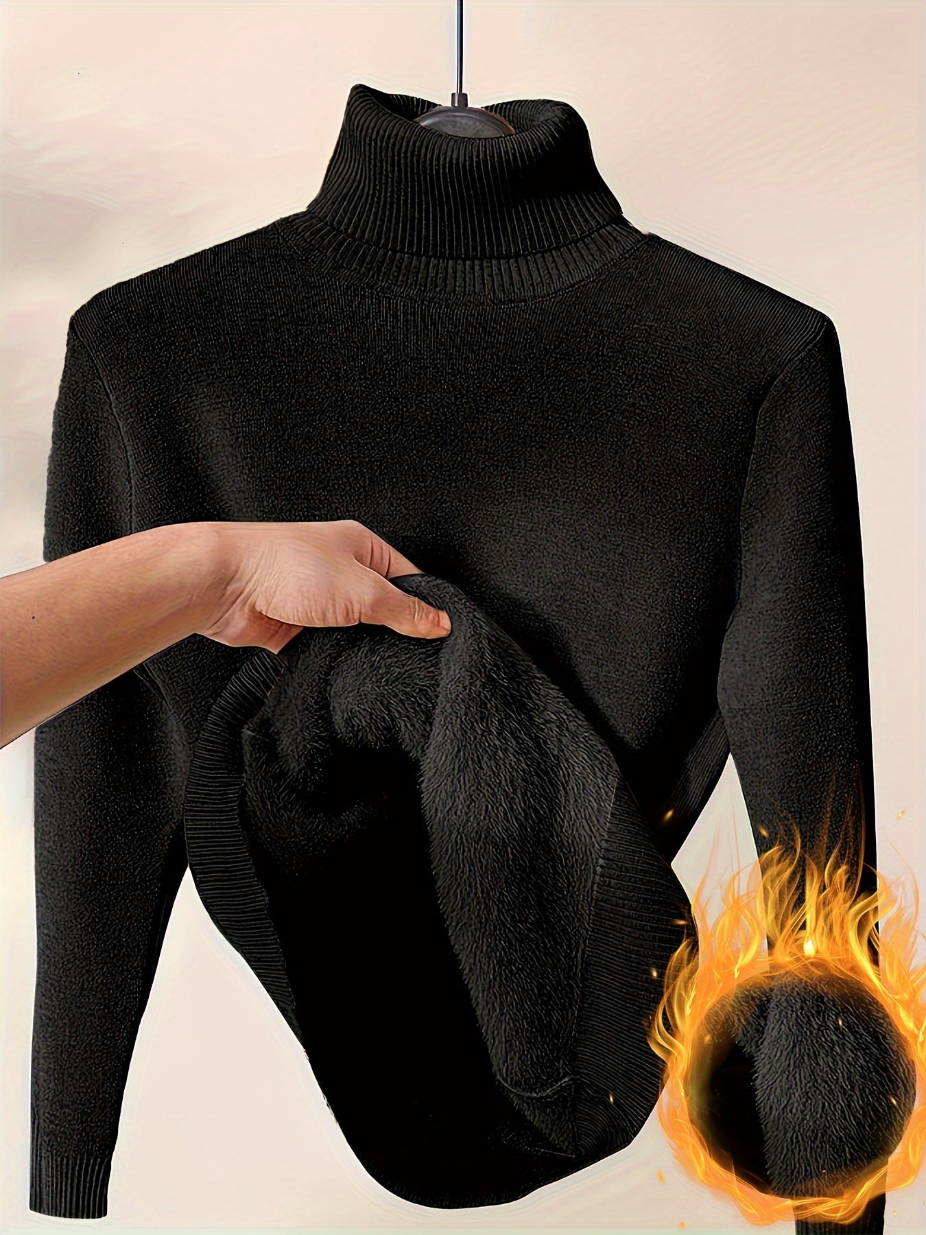 Damen Rollkragenpullover mit Plüschfutter – warm, Langarm