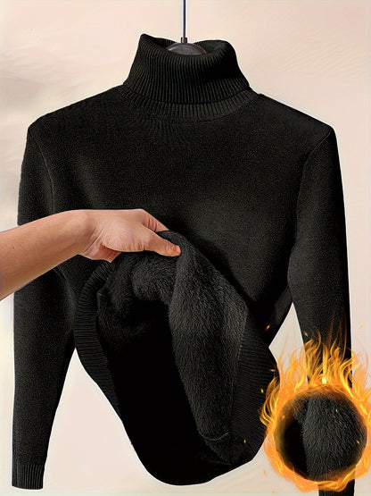 Damen Rollkragenpullover mit Plüschfutter – warm, Langarm