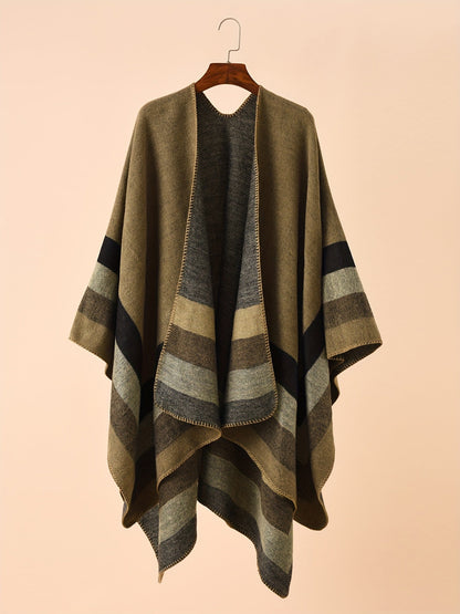 Damen Poncho mit Blockstreifen Wendbar