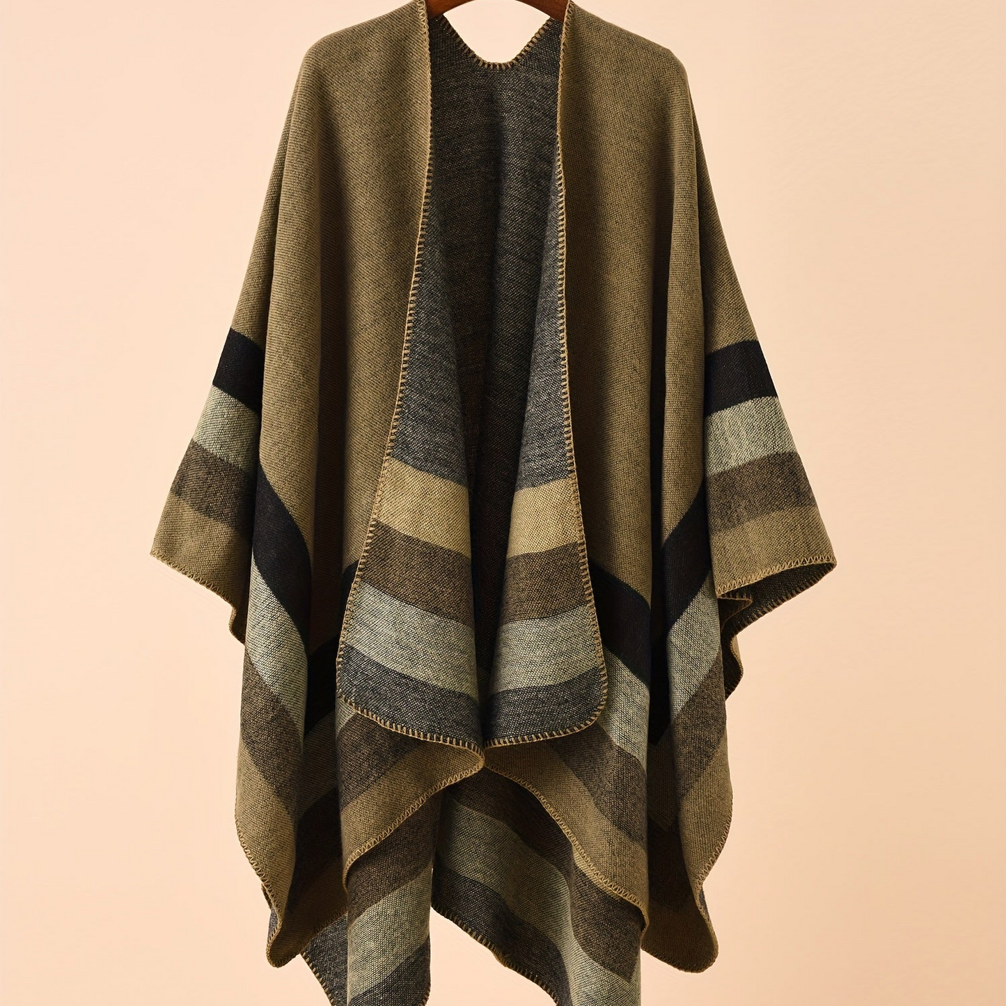 Damen Poncho mit Blockstreifen Wendbar