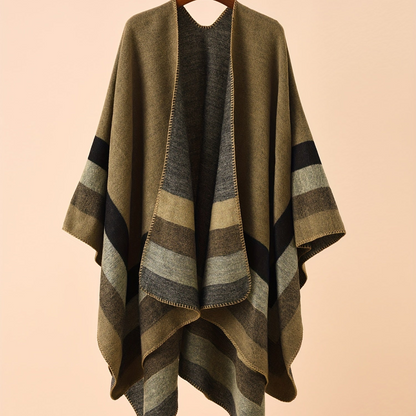 Damen Poncho mit Blockstreifen Wendbar