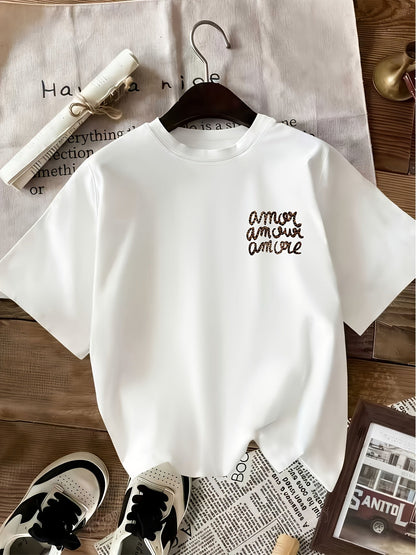 Damen Oversize Graphic T-Shirt mit Leopardenschrift und Liebesmotiv – Streetwear Stil