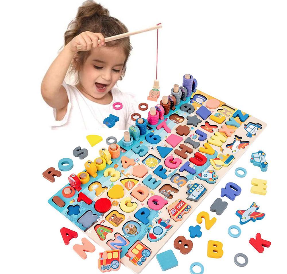 Lernspielzeug Holz Buchstaben & Zahlen Puzzle für Kinder – Pädagogisches Montessori Brettspiel