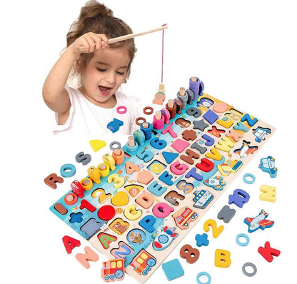 Lernspielzeug Holz Buchstaben & Zahlen Puzzle für Kinder – Pädagogisches Montessori Brettspiel