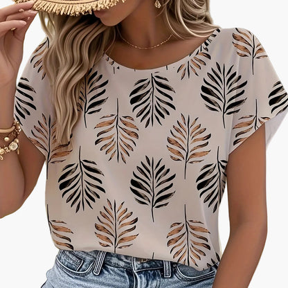 Damen Sommer Bluse mit Blätterdruck – Elegante Freizeitmode für Gartenpartys und Alltag