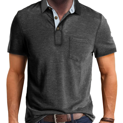 Herren Poloshirt mit Brusttasche und Kontrast-Kragen