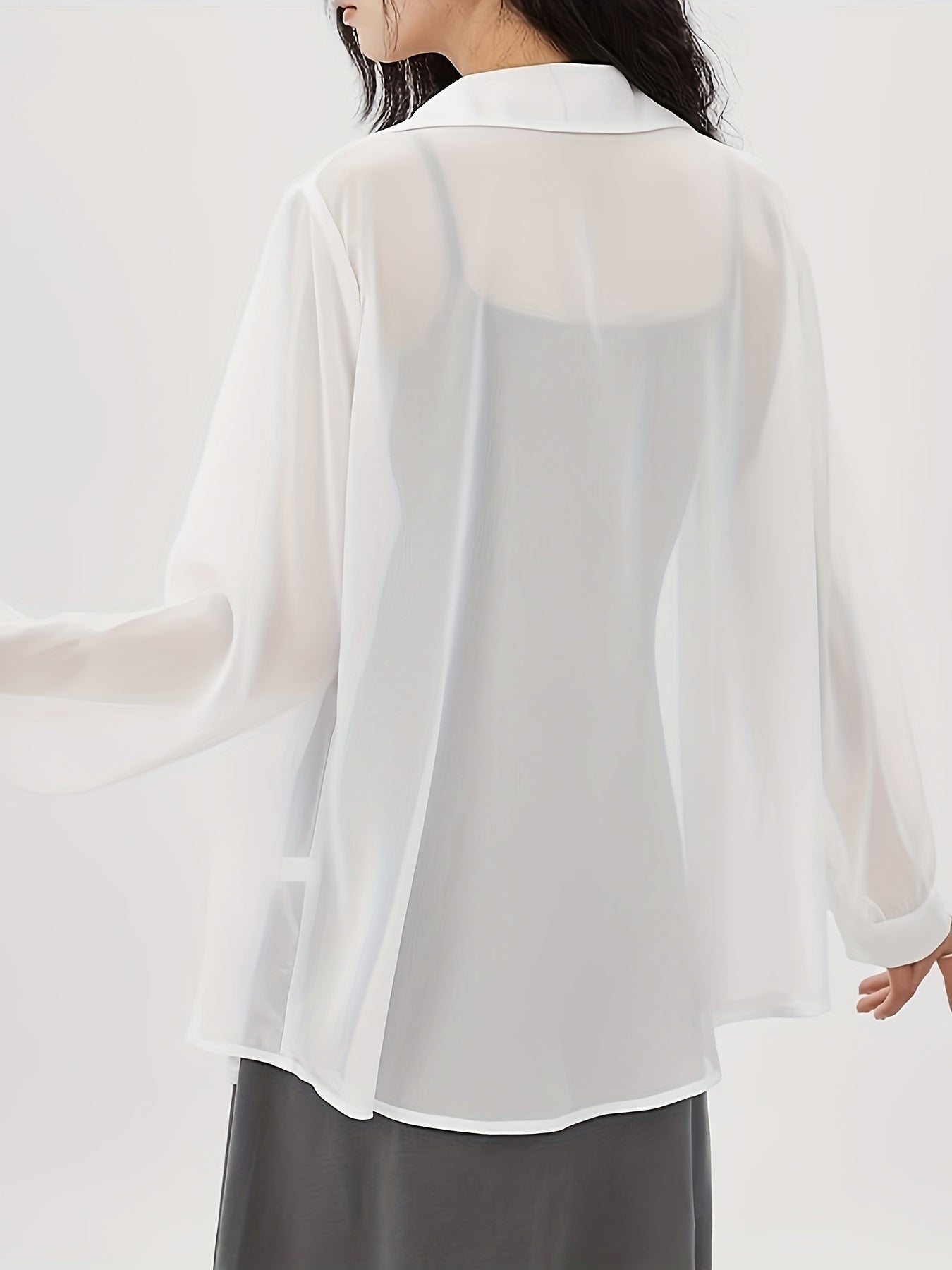 Damen Bluse Transparente Oversize Hemdbluse Modern Elegant