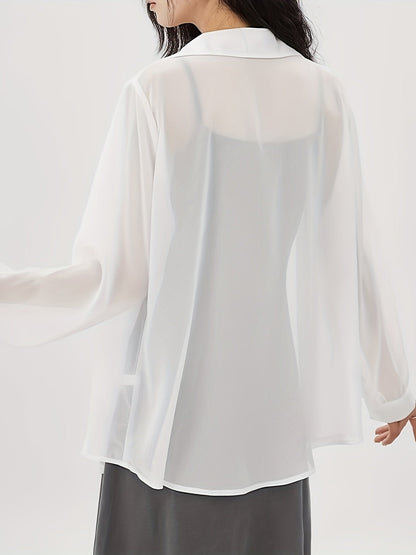 Damen Bluse Transparente Oversize Hemdbluse Modern Elegant