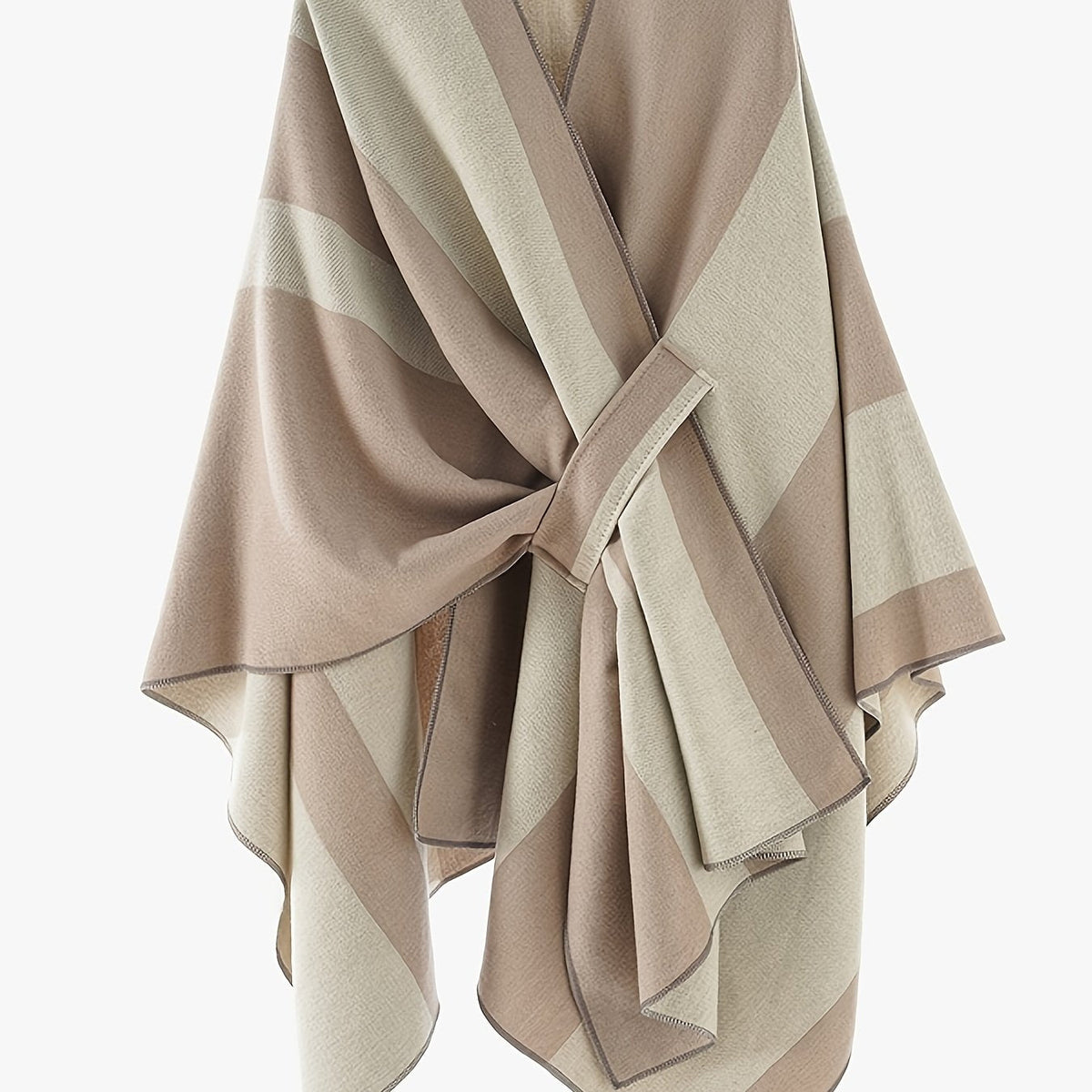 Damen Poncho Cape mit Streifenmuster & Knoten-Detail, weicher Stoff