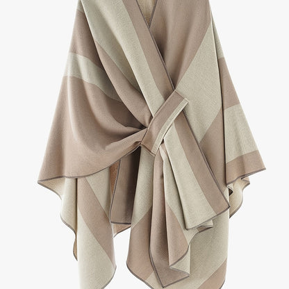 Damen Poncho Cape mit Streifenmuster & Knoten-Detail, weicher Stoff