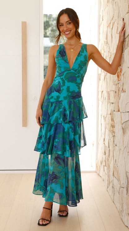 Damen Maxi Abendkleid Elegant Plissee Rüschen Sommerfest