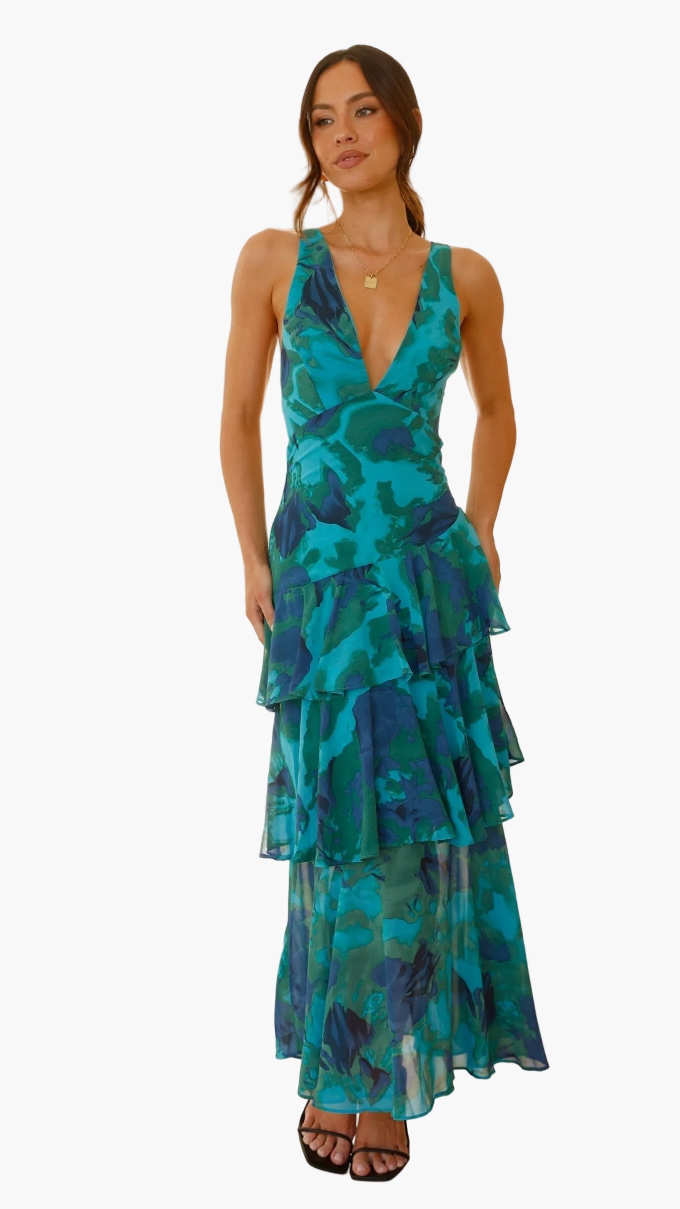 Damen Maxi Abendkleid Elegant Plissee Rüschen Sommerfest