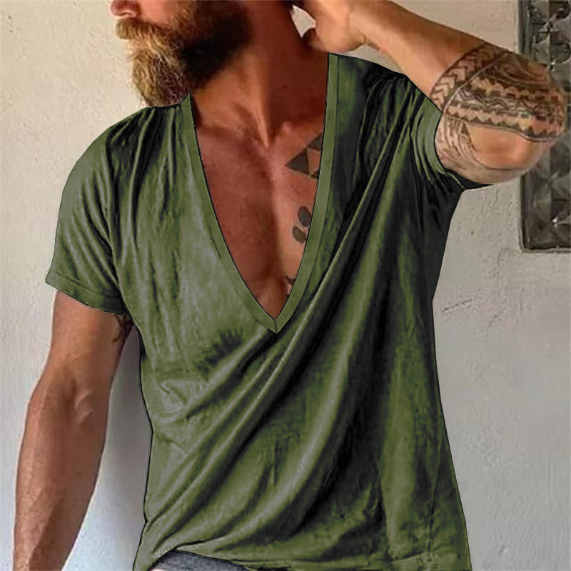 Herren Tief V-Ausschnitt Freizeit T-Shirt Kurzarm – Moderner Look für Alltag & Sommer