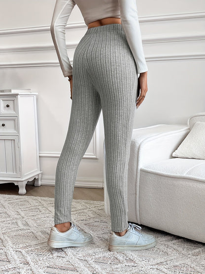 Damen Rippstrick Hose mit Kordelzug und weitem Bein