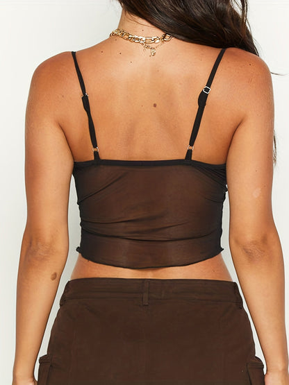 Damen Crop Top mit Spaghettiträgern und Frontschleife – Modisches Party- und Ausgeh-Oberteil