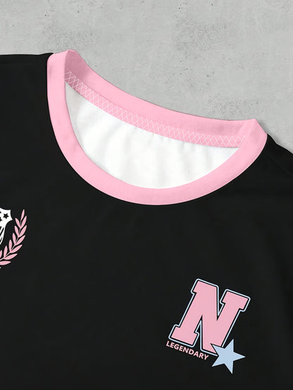 Damen Preppy Style Jersey T-Shirt mit Nummer 28 und sportlichem Design für Freizeit und Streetwear