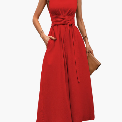 Damen Jumpsuit Elegant Ärmellos mit Bindegürtel für Sommer und Freizeit