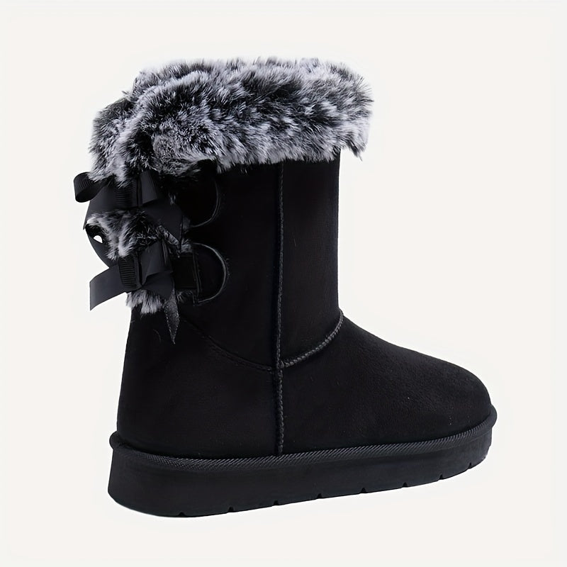 Damen Winterstiefel mit Kunstfell Futter und Schleifen Details