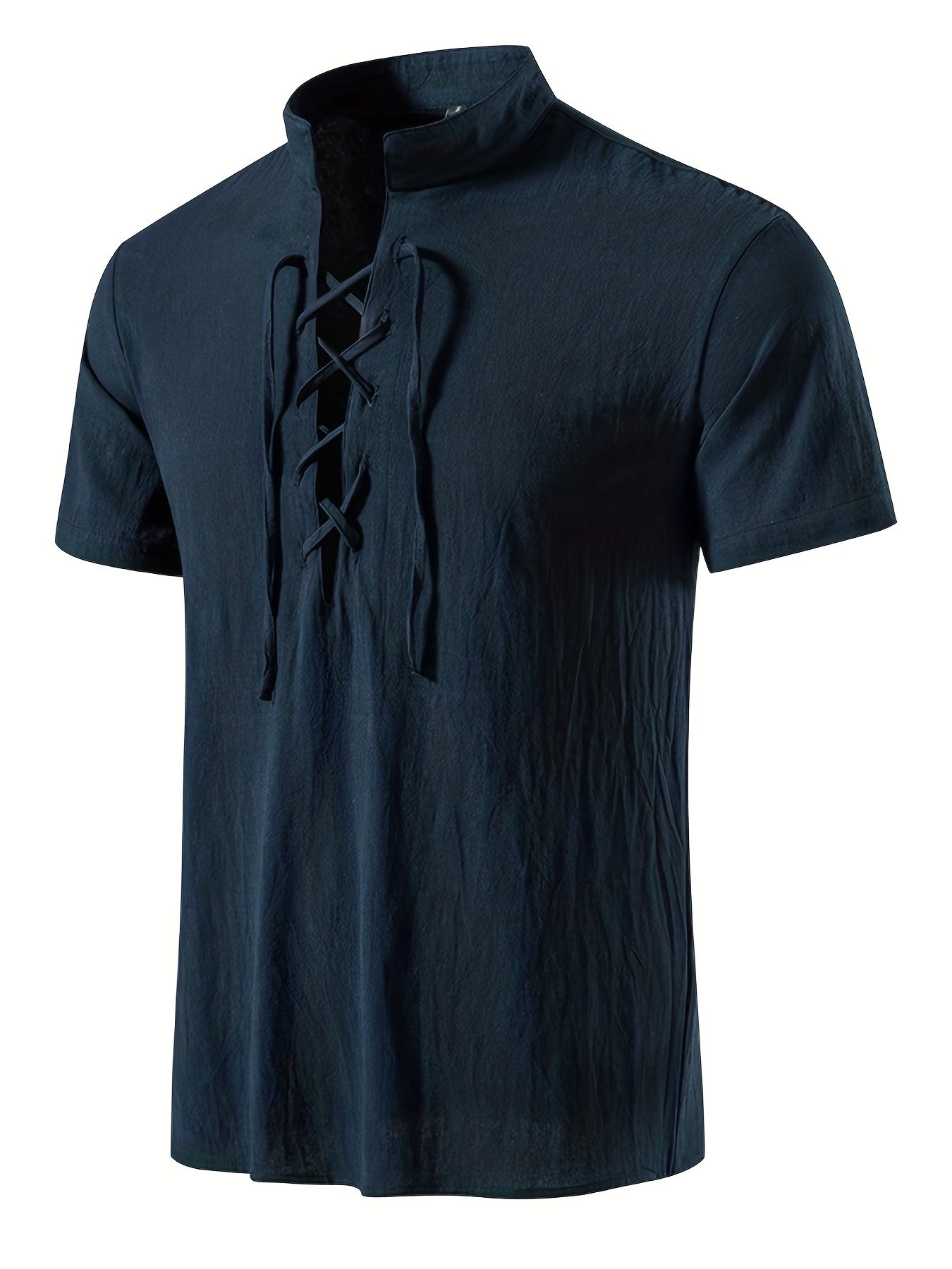 Herren Tunika Shirt Kurzarm mit Schnürung – Lässige Sommermode im Vintage-Stil
