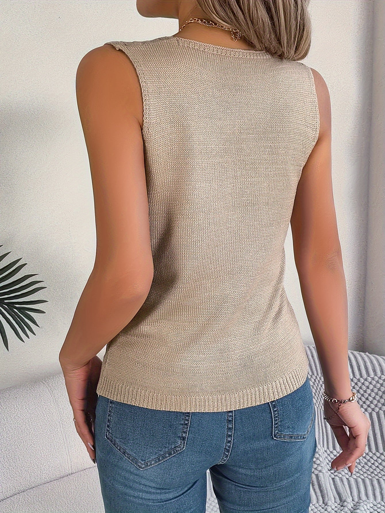 Damen Stricktop im Boho-Stil mit Knopfleiste – Perfekt für Freizeit & Urlaub