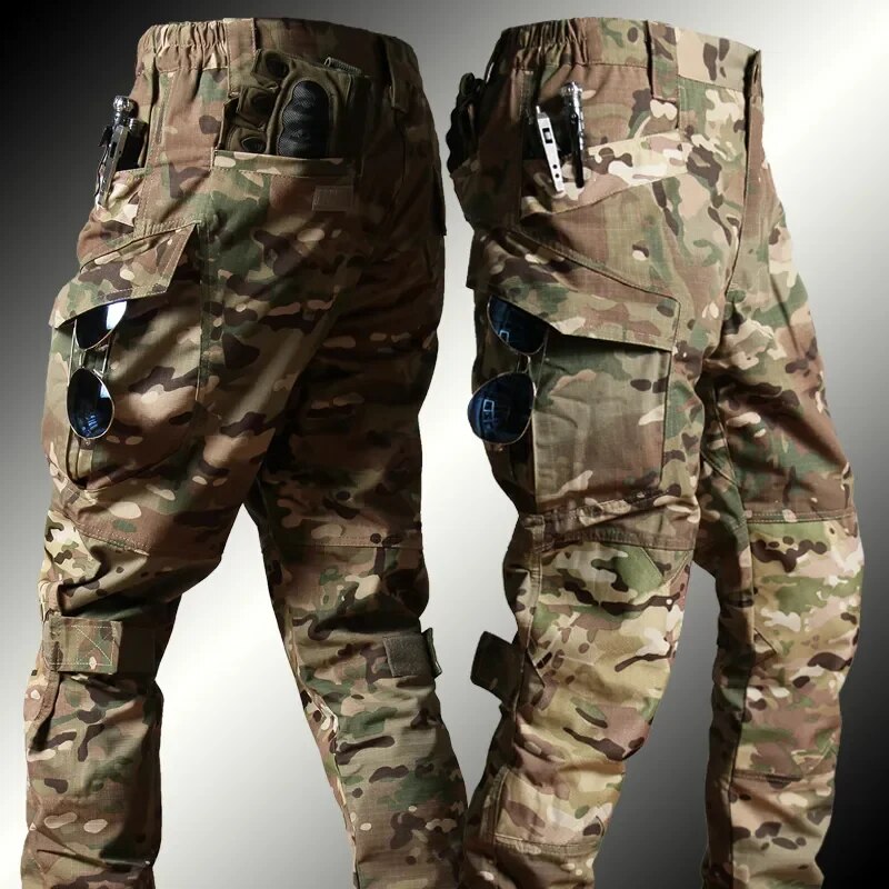 Herren Taktik-Set – Combat Longsleeve mit Half-Zip & Cargo-Hose mit Knieschutz für Airsoft, Paintball & Outdoor