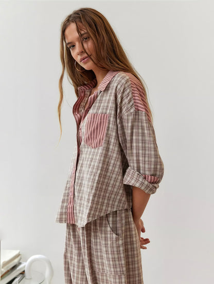 Damen Oversize Hemd im Lässig-Stil mit Streifen und Karomuster – Modisches Freizeitshirt