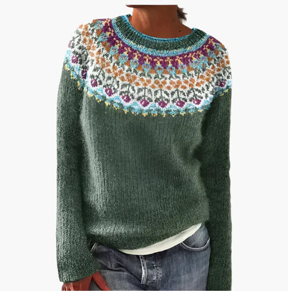 Damen Retro-Strickpullover im Vintage-Stil – Bequemer Herbstpullover mit buntem Muster
