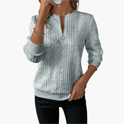 Damen Strickpullover mit Zopfmuster und Reißverschluss – Eleganter Freizeitpulli für Herbst und Winter