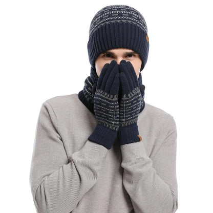 Unisex Wintermütze Schal Handschuhe Set, Gestricktes Beanie mit Nackenwärmer & Touchscreen-Handschuhen