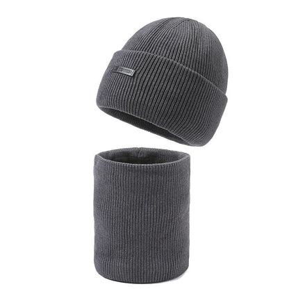 Unisex Winter Beanie Mütze & Rundschal Set – Geripptes Strickdesign