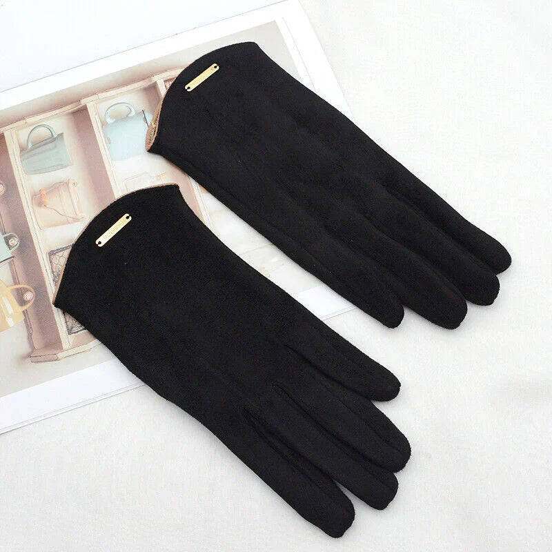 Damen Handschuhe aus weichem Material mit Zierapplikation, Khaki