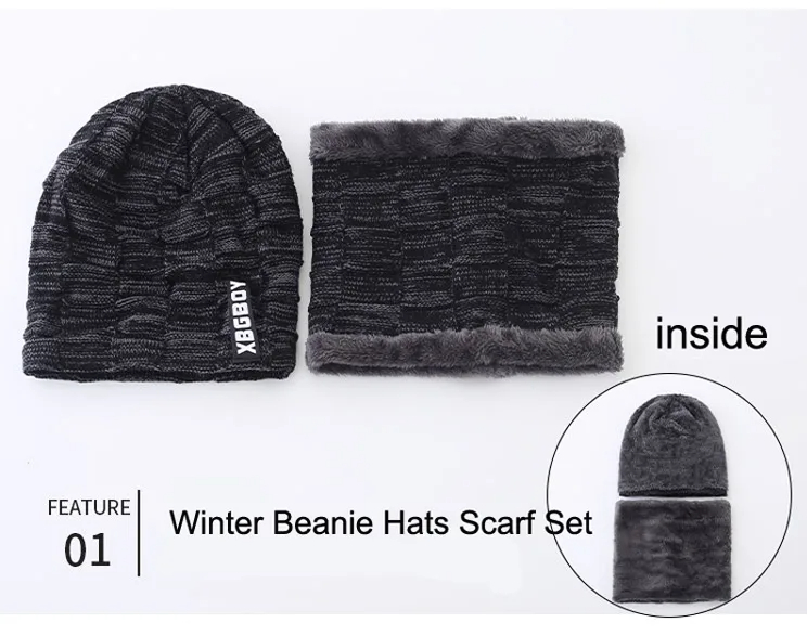 Winter Beanie Mütze & Schlauchschal Set Herren, Warme Strickmütze mit Fleece Futter, Winterset mit Nackenwärmer