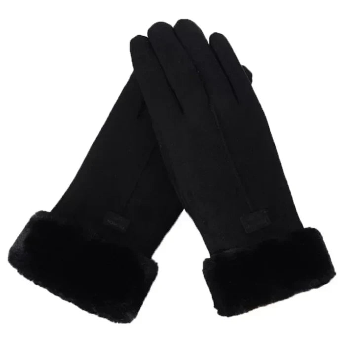 Winterhandschuhe mit Plüschfutter und Pelzbesatz, weich