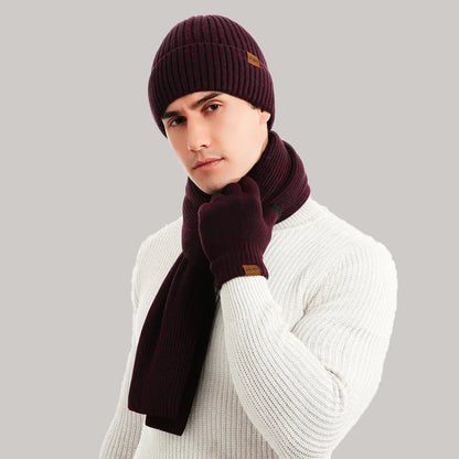 Mützen Schal Handschuh Set Gerippt Herren Winter Strickset