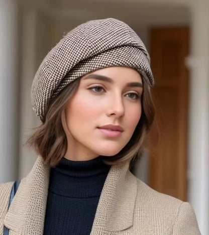 Damen Beret Mütze mit Karomuster