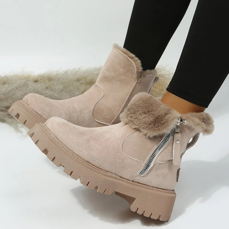 Damen Winter-Stiefeletten mit warmem Fellfutter und Reißverschluss – Modische Komfort-Boots für Alltag und Freizeit