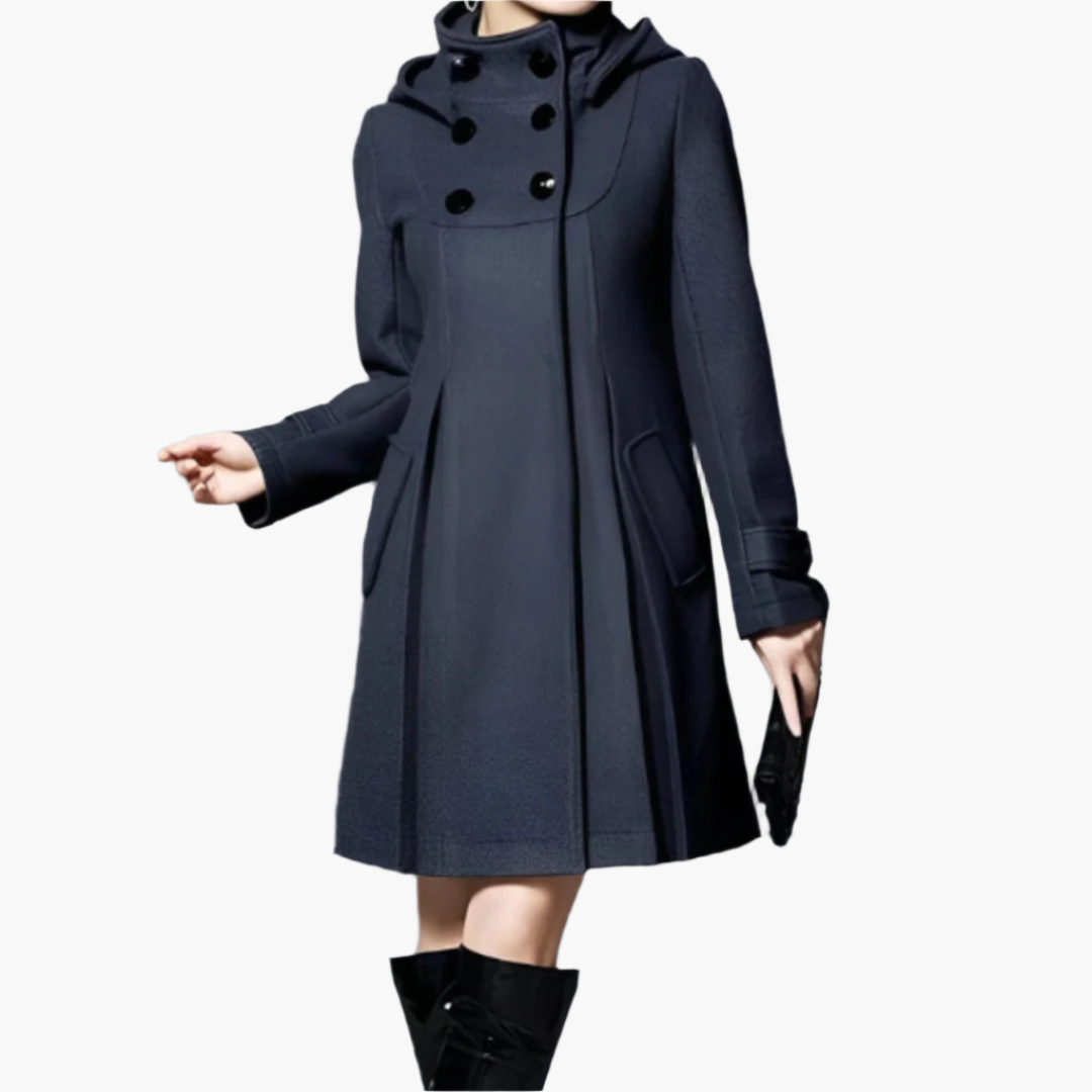 Damen Eleganter Wintermantel mit Kapuze & Knopfleiste – Stilvoller A-Linien-Mantel für Alltag & Freizeit