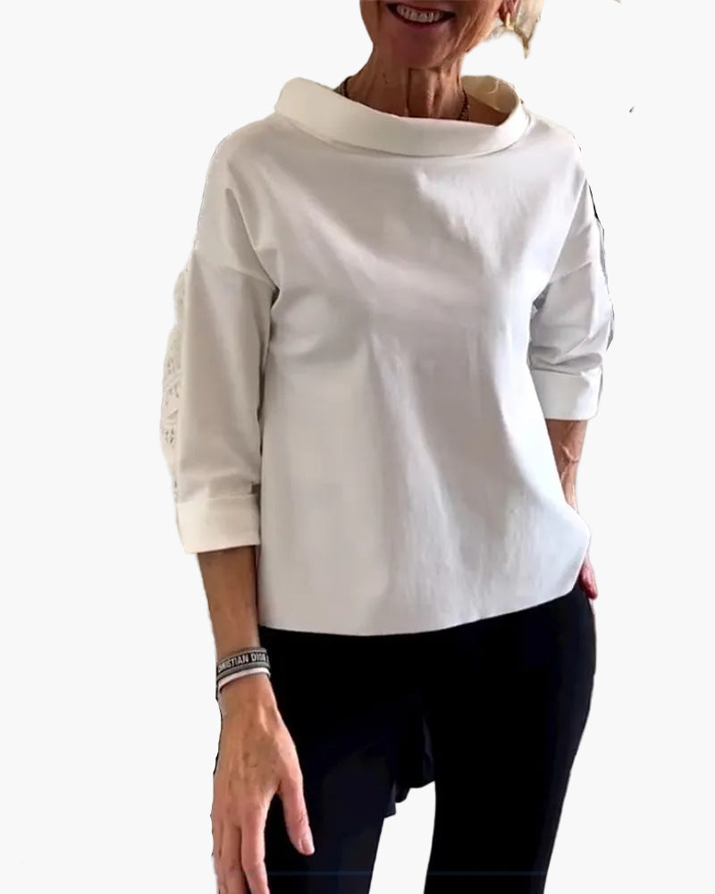 Elegantes Damen-Oberteil mit U-Boot-Ausschnitt und Dreiviertel-Ärmeln