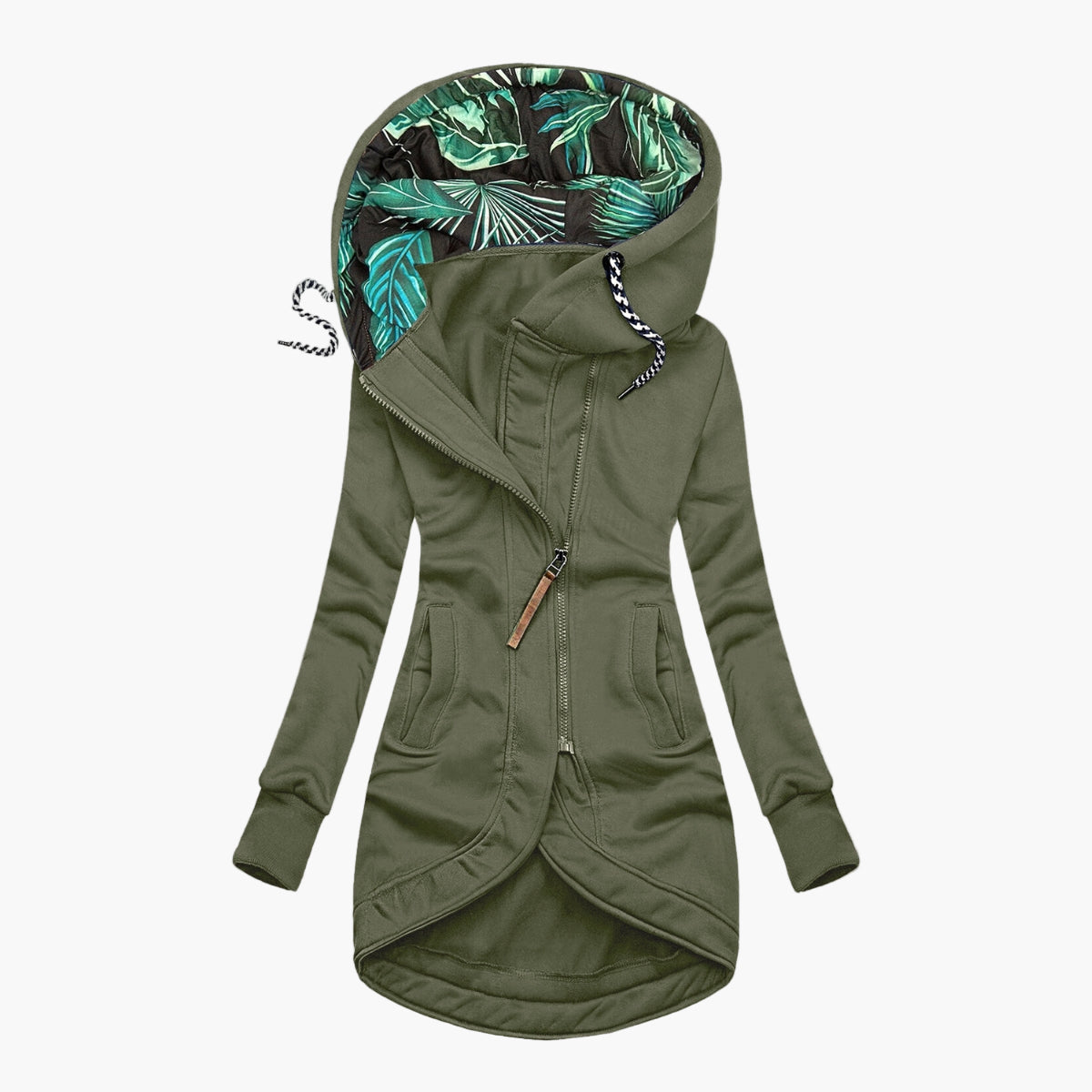 Damen Kapuzenmantel mit Blattmuster-Futter – Eleganter Freizeit- und Alltagsmantel