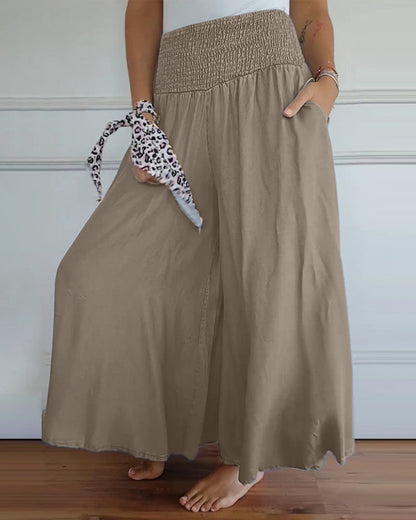 Damen Weite-Hose mit hohem Bund – Lässige elegante Freizeithose, bequemer Alltagsstil